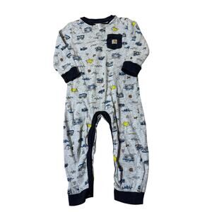 Carhartt Baby One Piece Romper 24M Gray Construction Print Long Sleeve Overalls